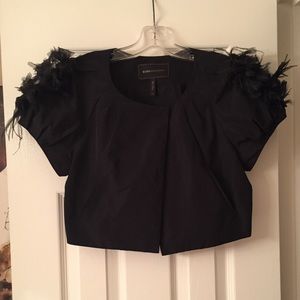 BCBG cropped, feathered short sleeve jacket